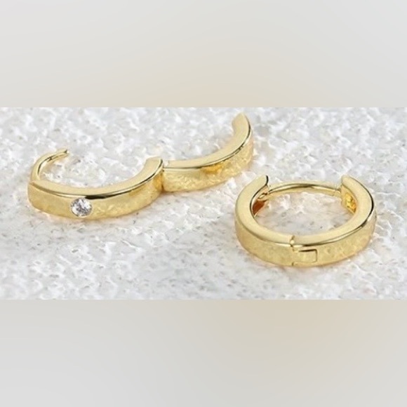 Adina Eden 14k Gold Plated Huggie Hoop Earrings with Single Bezel Set CZ Stone - Picture 4 of 7